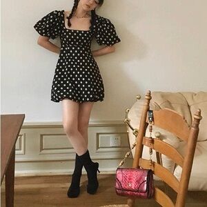 Polka Dot Puff Sleeve Mini Dress